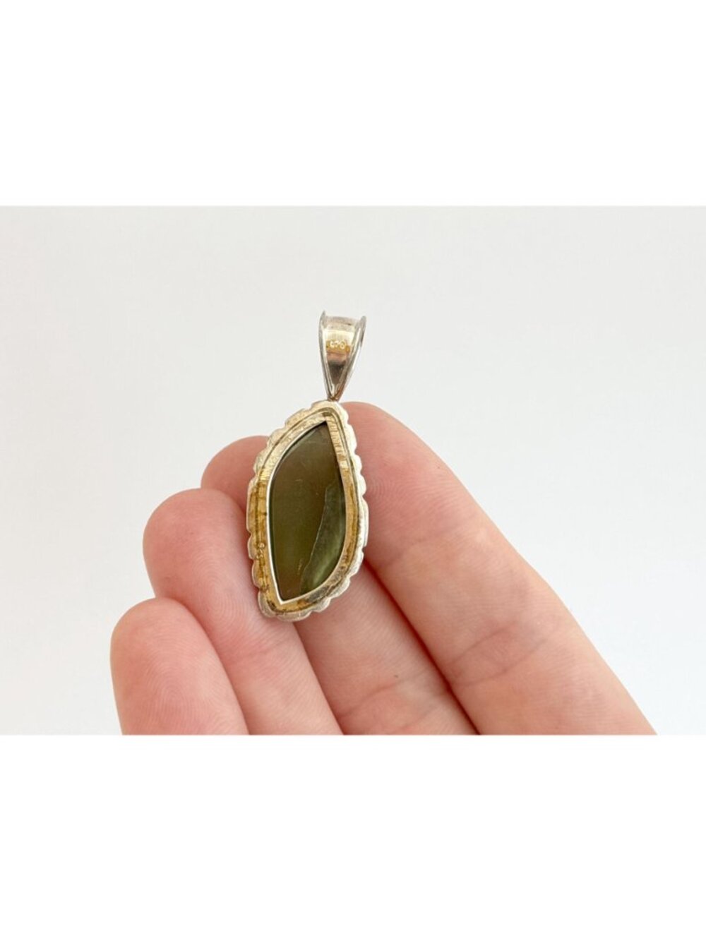 Natural Green Nephrite Gemstone Jumbo Sterling Silver Vintage 925 Pendant - Picture 4 of 11